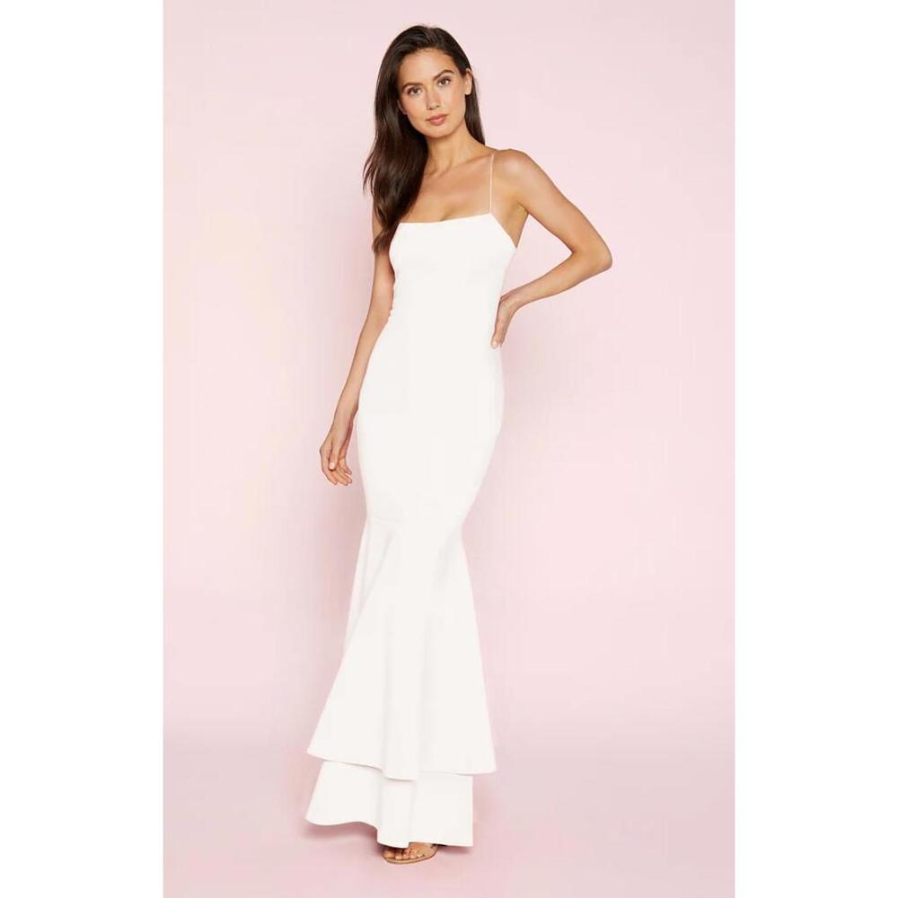 Saks Fifth Avenue x Likely - Elegant White Spaghetti Strap Evening Gown, Size 6